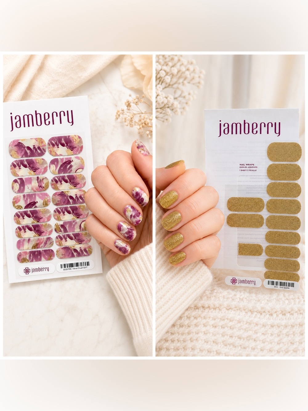 Jamberry Nail Wrap Bundle: Velvet Crush and Gold Sparkle